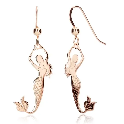 Náušnice ze stříbra 925 - měděné barvy - mořská panna a kulička, lesklý povrch, afro háček