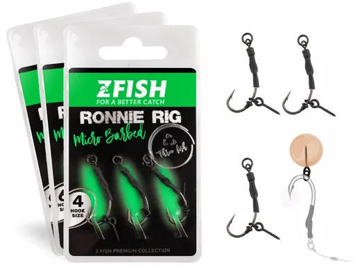 Zfish návazec ronnie rig 3 ks - velikost háčku 4