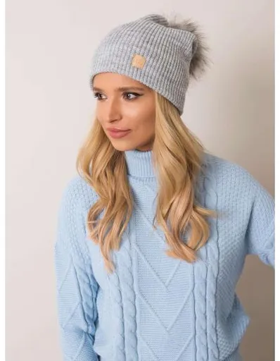 Dámská čepice s bambulí RUE PARIS světle šedá