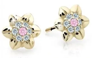 Cutie Jewellery Krásné dětské náušnice ze žlutého zlata C2202-30-X-1 růžová