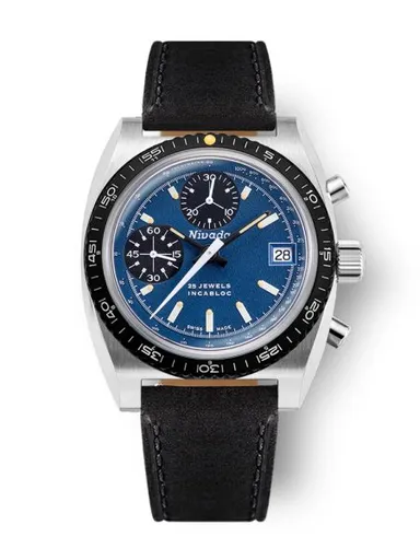 Nivada Grenchen Chronosport Blue Automatic - Black Leather