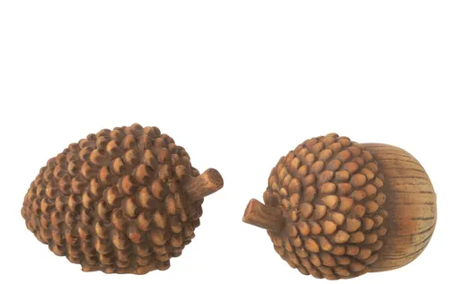 Set 2ks hnědá antik keramická dekorace šiška a žalud - 15*10*9 cm J-Line by Jolipa