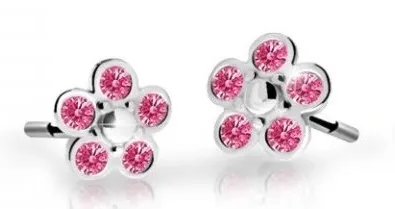 Cutie Jewellery Dětské kytičkové náušnice z bílého zlata C2744-30-X-2 fuchsiová