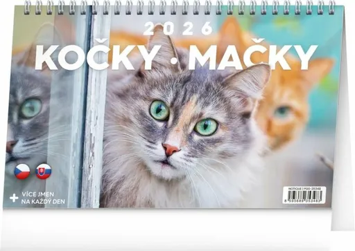 Kalendář 2026 stolní: Kočky - Mačky, 23,1 x 14,5 cm