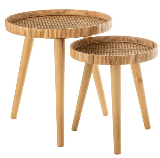 Set 2ks kulatých ratanových stolků s výpletem Rattan Boom  - Ø 51*54cm 11160