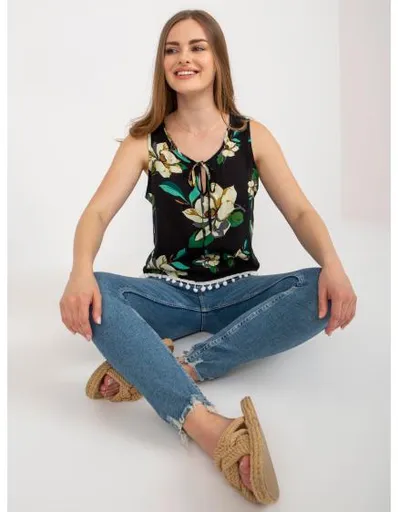 Dámská halenka bez rukávů letní květinová STU černá