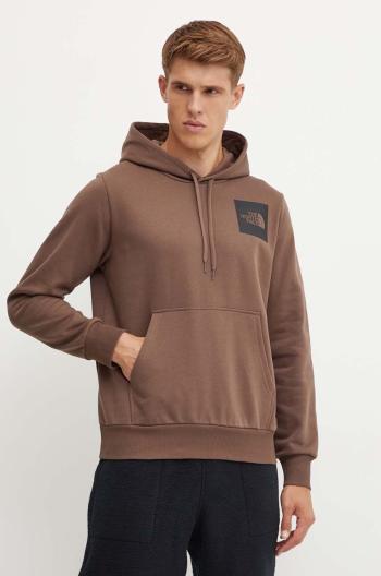 Mikina The North Face Fine Hoodie pánská, hnědá barva, s kapucí, s potiskem, NF0A89EU1OI1