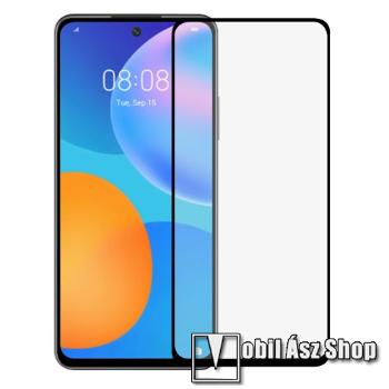 Előlap védő karcálló edzett üveg - FEKETE  - 0.2mm, 9H, 2.5D, Arc Edge, A teljes felületén tapad! - A TELJES KIJELZŐT VÉDI! - HUAWEI P smart (2021) / HUAWEI Y7a / Honor 10X Lite