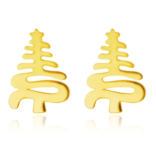 Náušnice ve žlutém zlatě 585 - cik cak zatočená linie stromu s hvězdičkou