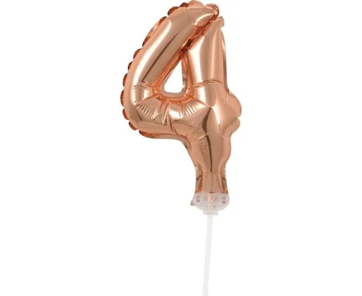 Balón foliový číslice - 4 - RŮŽOVO ZLATÁ - ROSE GOLD 12,5 cm s držákem - GoDan