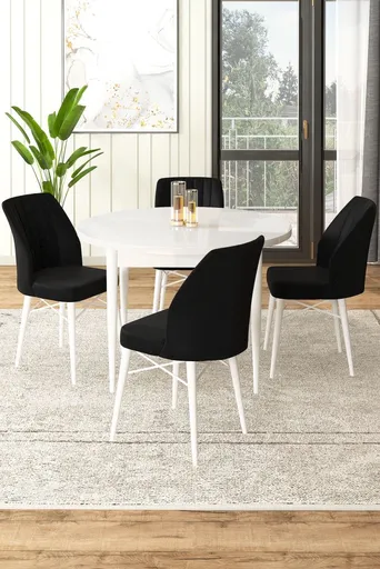 Dining Table & Chairs Set (5 Pieces) Rox - White, Black
