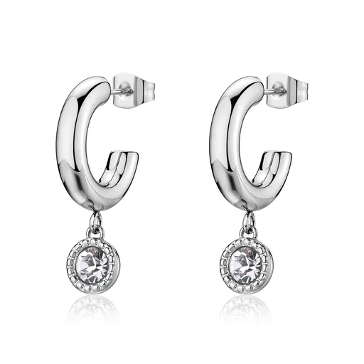S'Agapõ Kruhové ocelové náušnice s krystaly Aurora SAR68