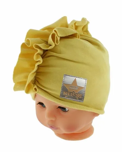 Baby Nellys Jarní/podzimní bavlněná čepice - turban, hořčicová vel.  80/86