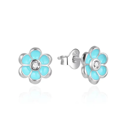 Agato Stříbrné náušnice s modrým smaltem Květina AGT-E232PT