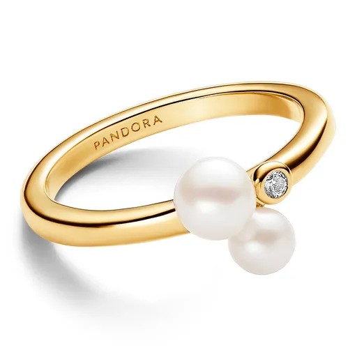 Pandora Pozlacený prsten s pravými perlami Timeless Shine 163156C01 56 mm