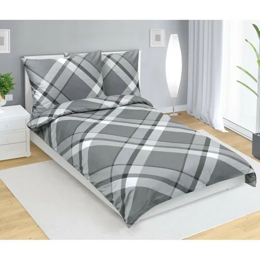Bellatex Saténové povlečení Káro šedá, 140 x 200 cm, 70 x 90 cm
