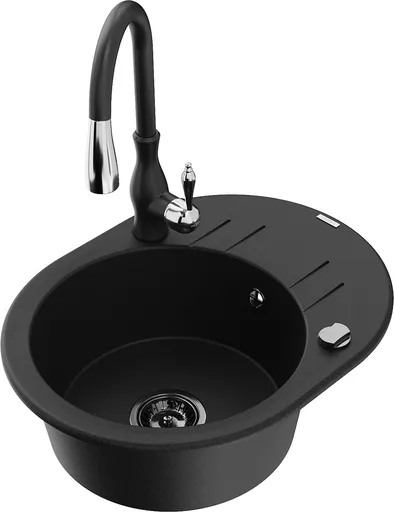 MEXEN/S Kevin granitový dřez 1 s odkapávačem včetně baterie Savita, černá 6517-77-672601-70-B