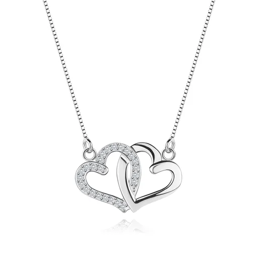 Náhrdelník ze stříbra 925 - kontury dvou spojených srdcí na řetízku