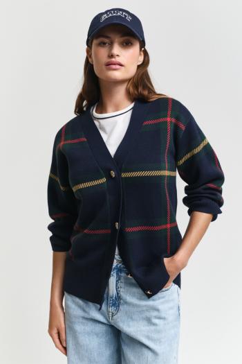 KARDIGAN GANT CHECKED V-NECK CARDIGAN EVENING BLUE