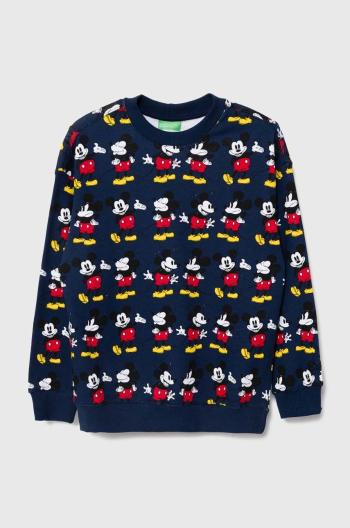 Bavlněná mikina United Colors of Benetton x Disney tmavomodrá barva, vzorovaná