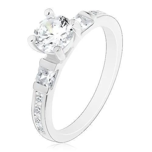 Zásnubní prsten, stříbro 925, velký kulatý zirkon, třpytivá ramena - Velikost: 67