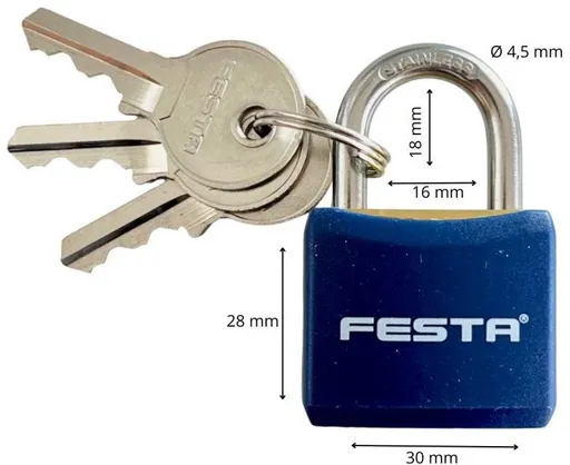 Zámek visací mosazný, 30 mm, poplastovaný (123310)