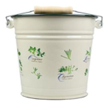 Krémový smaltovaný kyblík s bylinkami Herbs - Ø24*23cm - 6L 1020.3