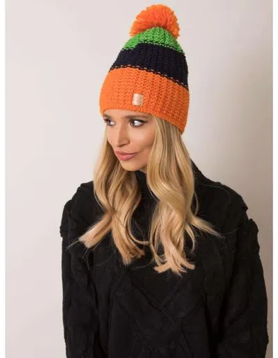 Dámská čepice s bambulí RUE PARIS oranžová a tmavě modrá