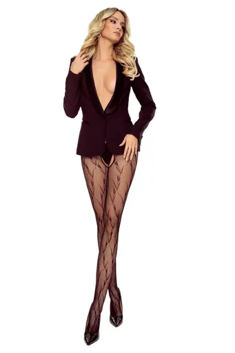 Černé síťované crotchless punčochy Tiopen 036