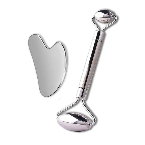 inSPORTline Masážní kovový set Face roller a Gua Sha Comesta Set