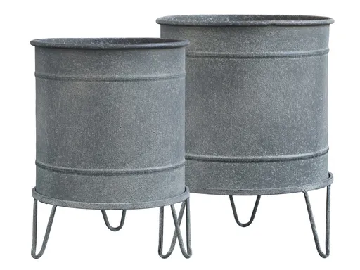 2ks dekorační plechové antik květináče na nožkách French - Ø 30*40 / Ø 27*36cm Chic Antique