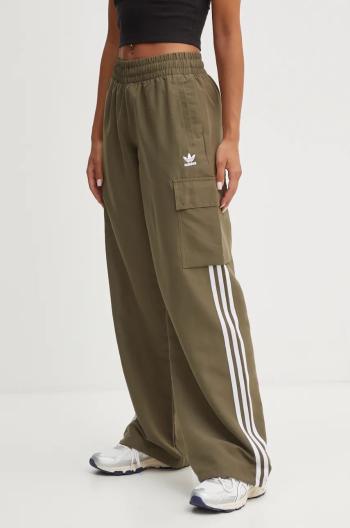 Kalhoty adidas Originals dámské, zelená barva, kapsáče, high waist, IX5964