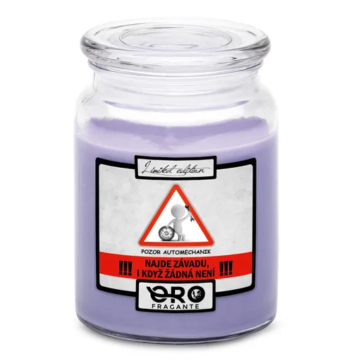 Svíčka Pozor automechanik (Vůně svíčky: Levandule)