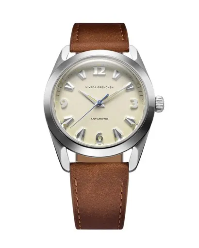 Nivada Grenchen Antarctic 38 mm - Eggshell Beige Luminova - Brown Leather