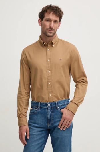 Košeľa Tommy Hilfiger pánska, béžová farba, regular, s golierom button-down, MW0MW36824