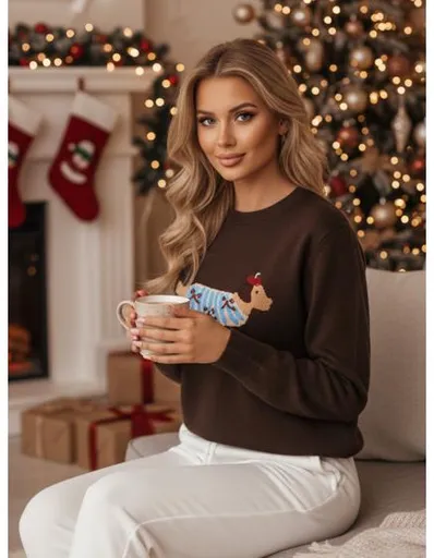 Dámský svetr s aplikací psa, CHICPAWS, hnědý