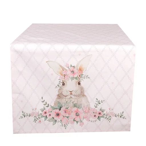 Růžový bavlněný běhoun s králíčkem Floral Easter Bunny - 50*140 cm FEB64-1