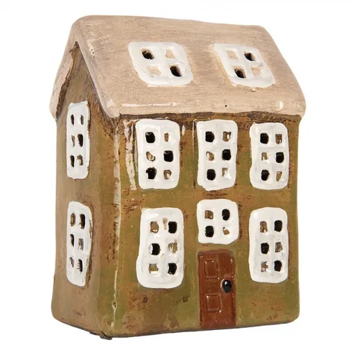 Zelený keramický svícen na čajovou svíčku domek Village - 10*7*14 cm Clayre & Eef