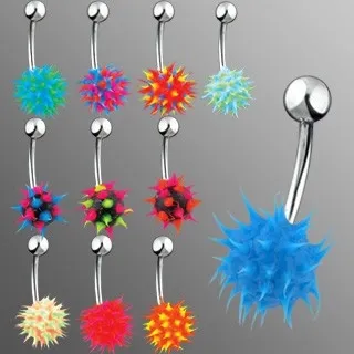 Piercing do bříška - barevný ježek ze silikonu - Barva piercing: Černá - Modrá - Růžová