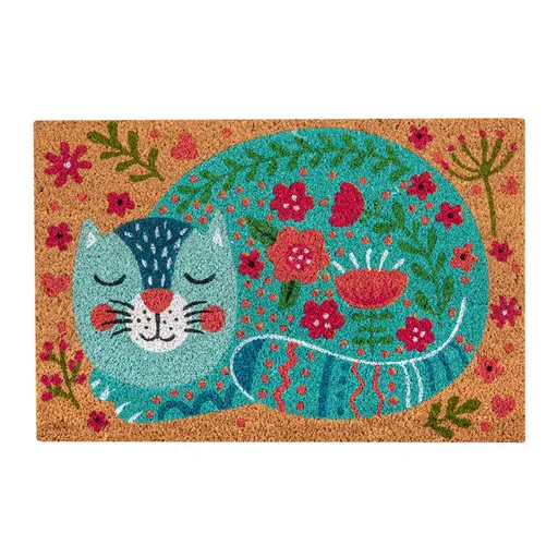 Kokosová rohožka KOČKA S KVĚTINAMI 40 x 60 cm