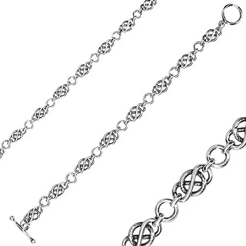 Stříbrný náramek 925 - mohutný řetízek, keltský uzel, kulatá očka, americké zapínání