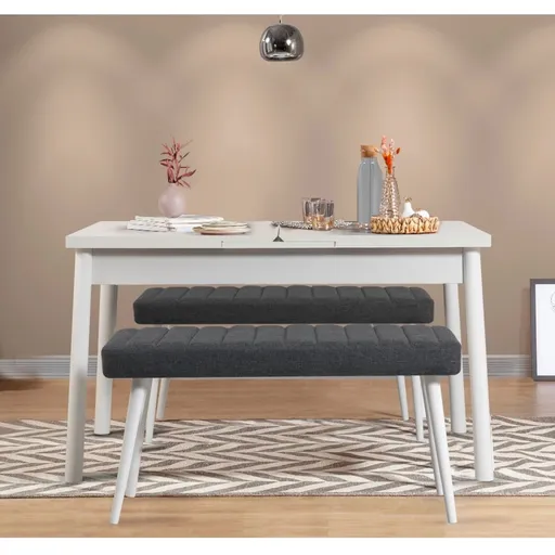 Jídelní set s rozkládacím stolem a lavicí (3 kusy) Santiago 1053 - White, Anthracite