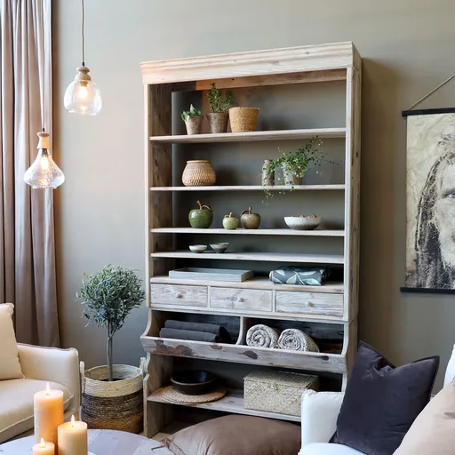 Přírodní dřevěná knihovna Gemma - 124*34*222 cm 40055900