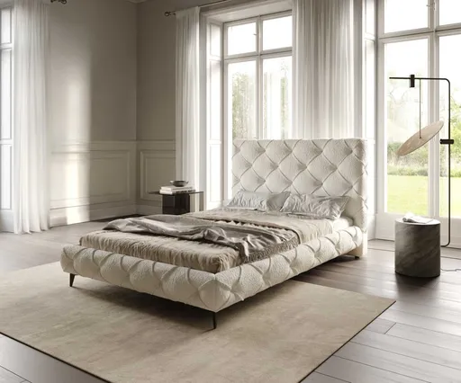 Čalouněná postel Nayara 140x200 cm bouclé krémovo-bílá