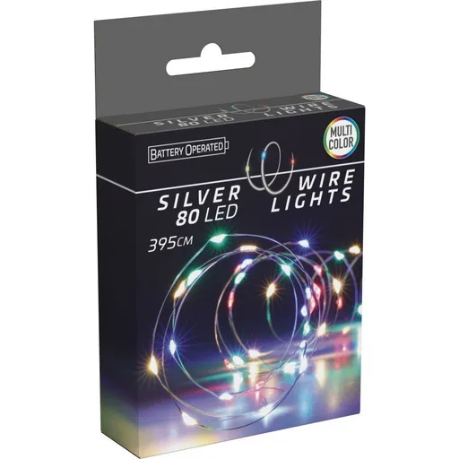 Světelný drát Silver, 4m, 80 LED, barevná, na baterie