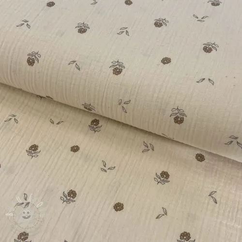 Dvojitá gázovina/mušelín Flowers SIMPLY NATURAL digital print ORGANIC