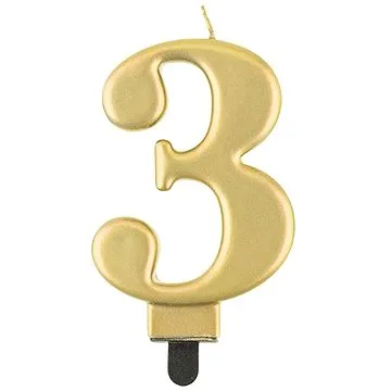 Narozeninová svíčka na dort - 3 - metalická zlatá - 8 cm (5902973124316)