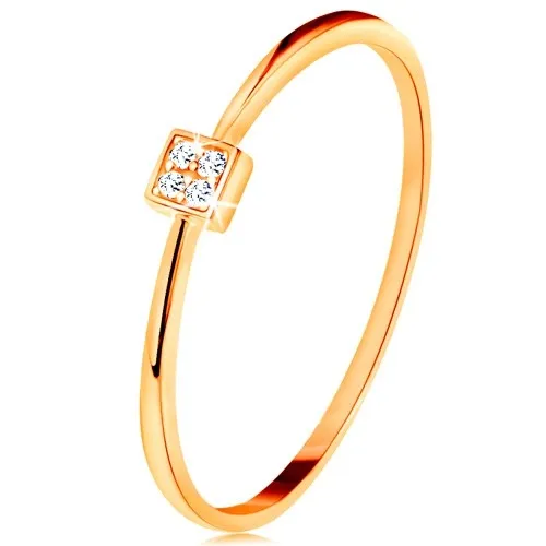 Prsten ve žlutém zlatě 585 - čtvereček vykládaný kulatými zirkony čiré barvy - Velikost: 49