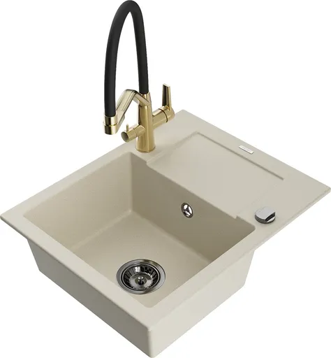 MEXEN/S Enzo granitový dřez s odkapávačem včetně baterie Duo, béžová 6506-69-671701-57-B