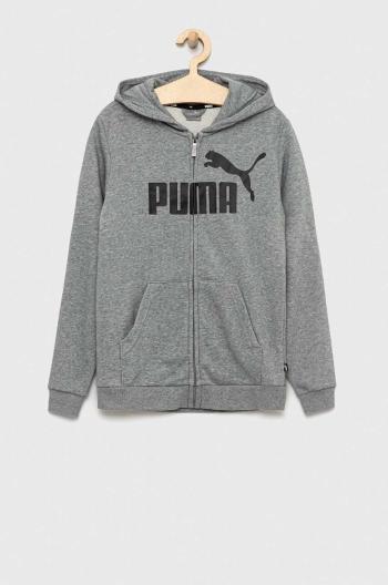 Dětská mikina Puma ESS Big Logo FZ Hoodie TR B šedá barva, s kapucí, vzorovaná